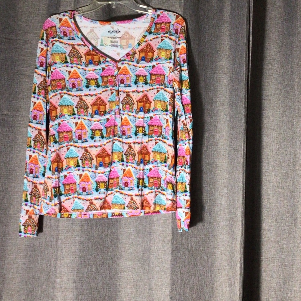 Gingerbread house print viscose bamboo blend pajama set